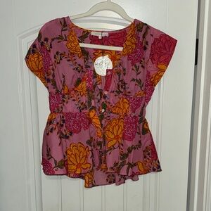Olivaceous Pink and Orange Floral Blouse